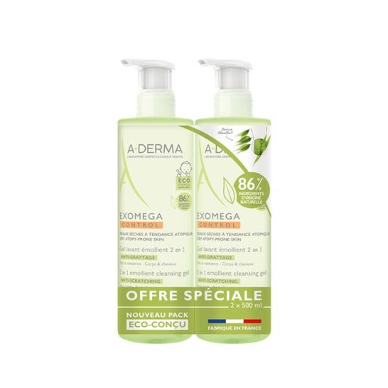 A-Derma Exomega Control Gel Limpiador Emoliente 2en1 2x500ml