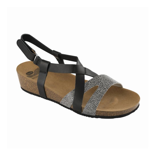 Scholl Sandalia Cindy Negro Plateado Talla 38 1 Par