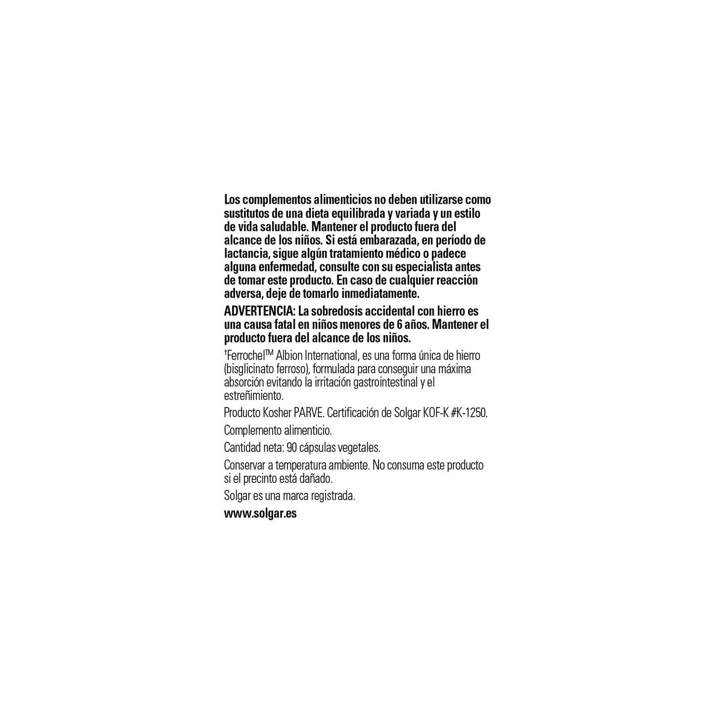 Solgar Hierro Gentle 20mg Hierro Bisglicinato 90vcaps