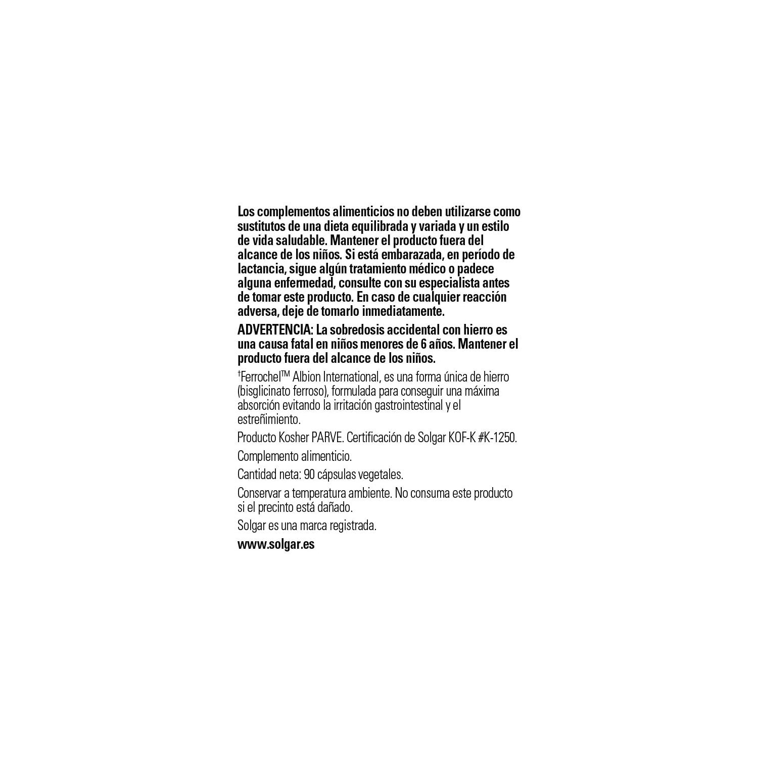 Solgar Hierro Gentle 20mg Hierro Bisglicinato 90vcaps