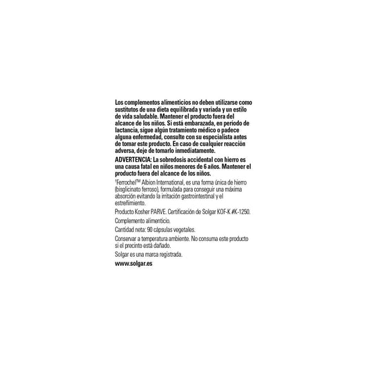 Solgar Hierro Gentle 20mg Hierro Bisglicinato 90vcaps