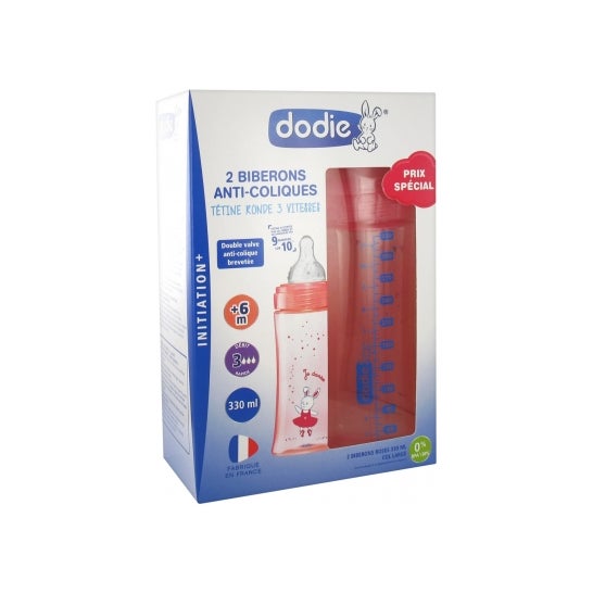 Dodie Biberones anticólicos +6m rosa 2x330ml