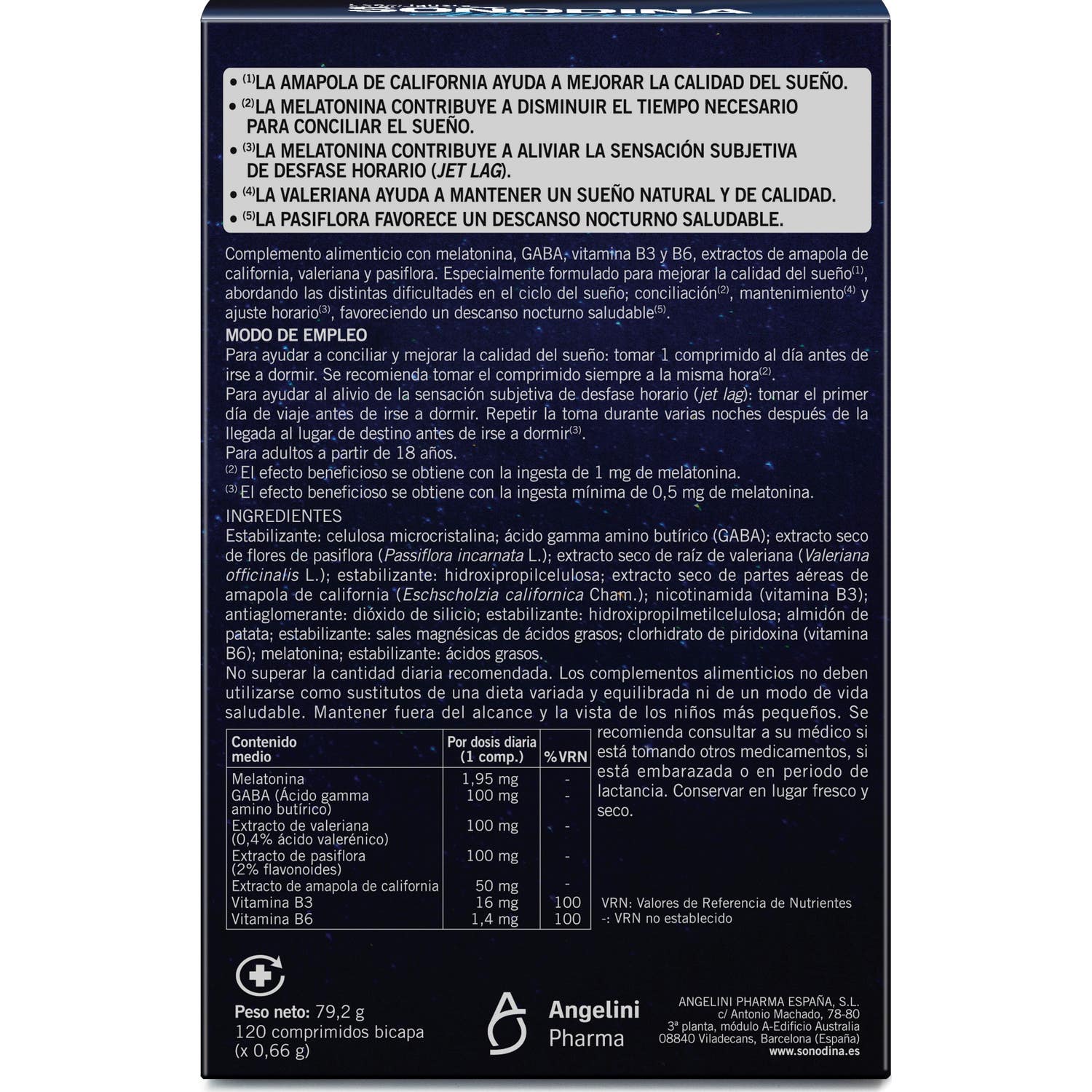 Angelini Soñodina Melatonina Bicapa Sueño 120caps