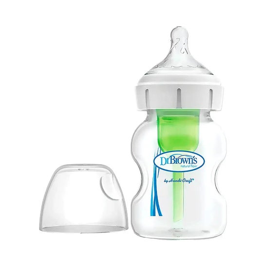 Dr. Brown's Natural Flow Options+ Biberón Anticólico de Cristal Boca Ancha Silicona 150ml 1ud