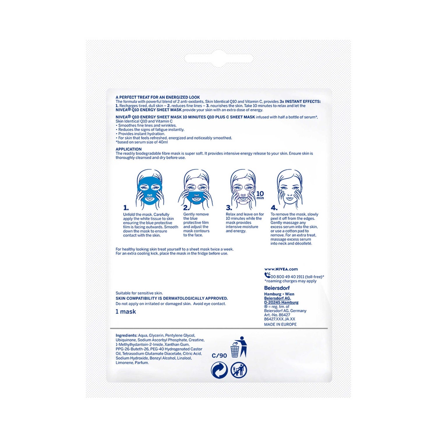 Nivea Q10 Mascarilla Facial Energizante Antiarrugas 1ud