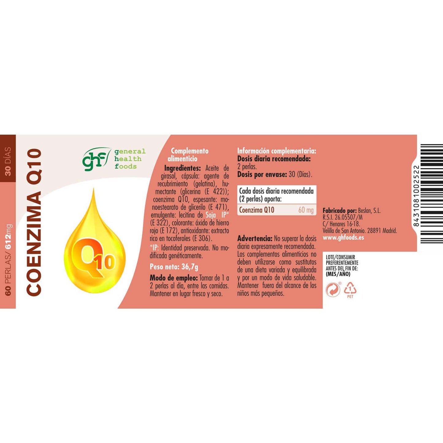 GHF coenzima Q10 30mg 60 perlas