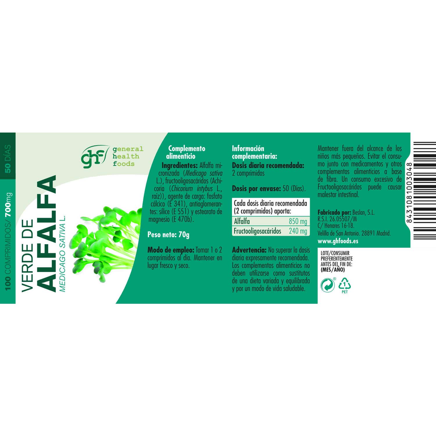 GHF Alfalfa 700mg 100comp