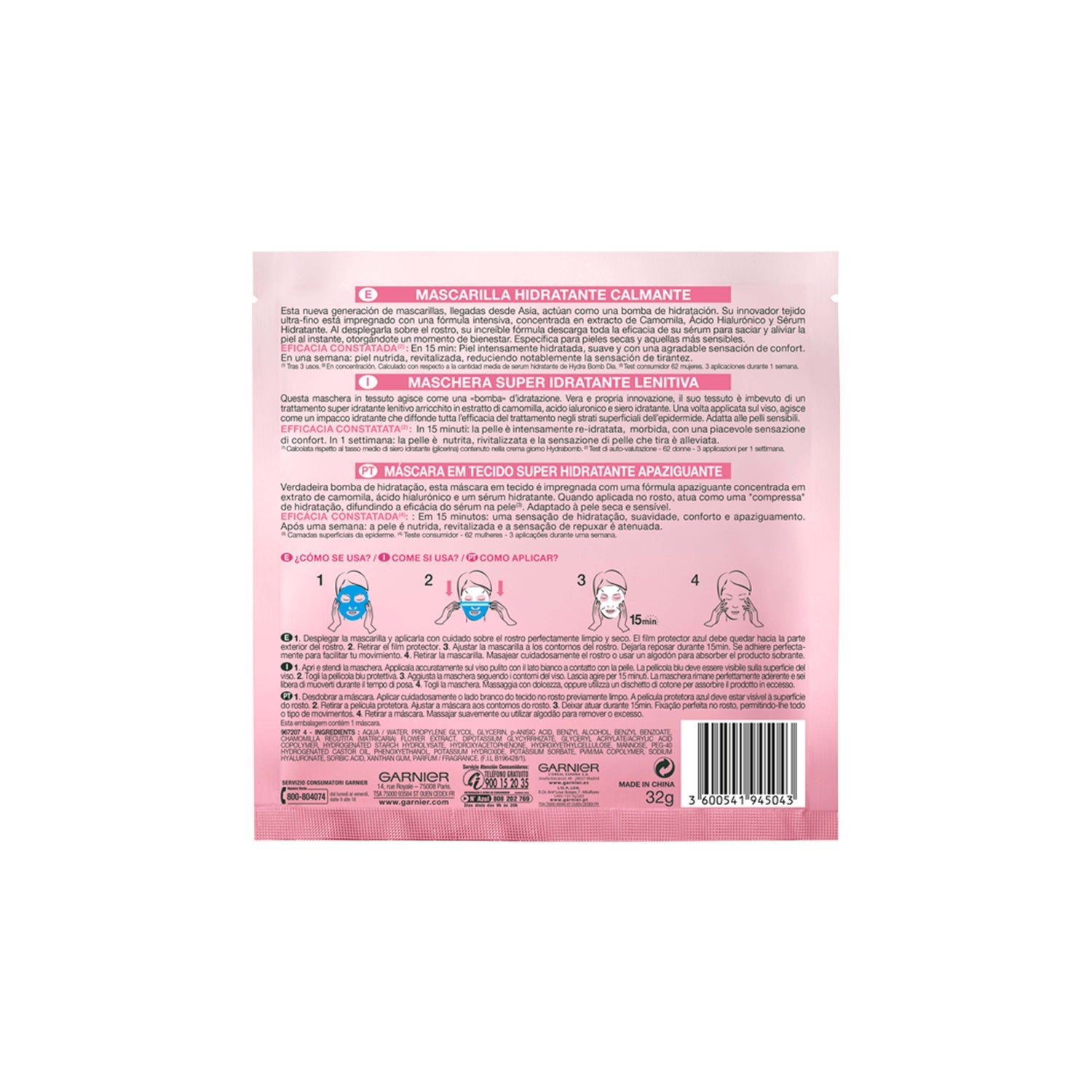 Garnier Skin Active Hydrabomb Mask Facial Hidratante Calmante 1ud