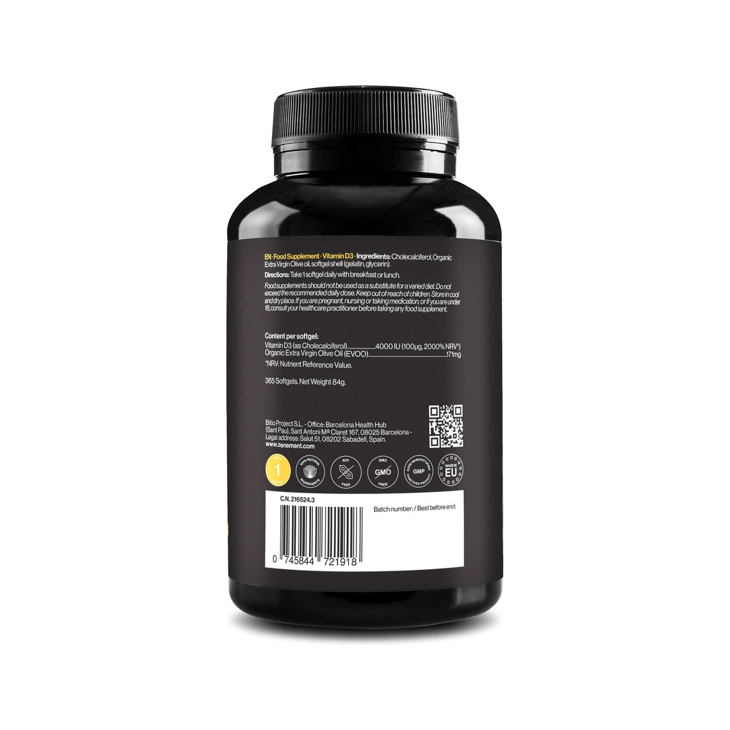 Zenement Vitamina D3 4000IU 365 perlas