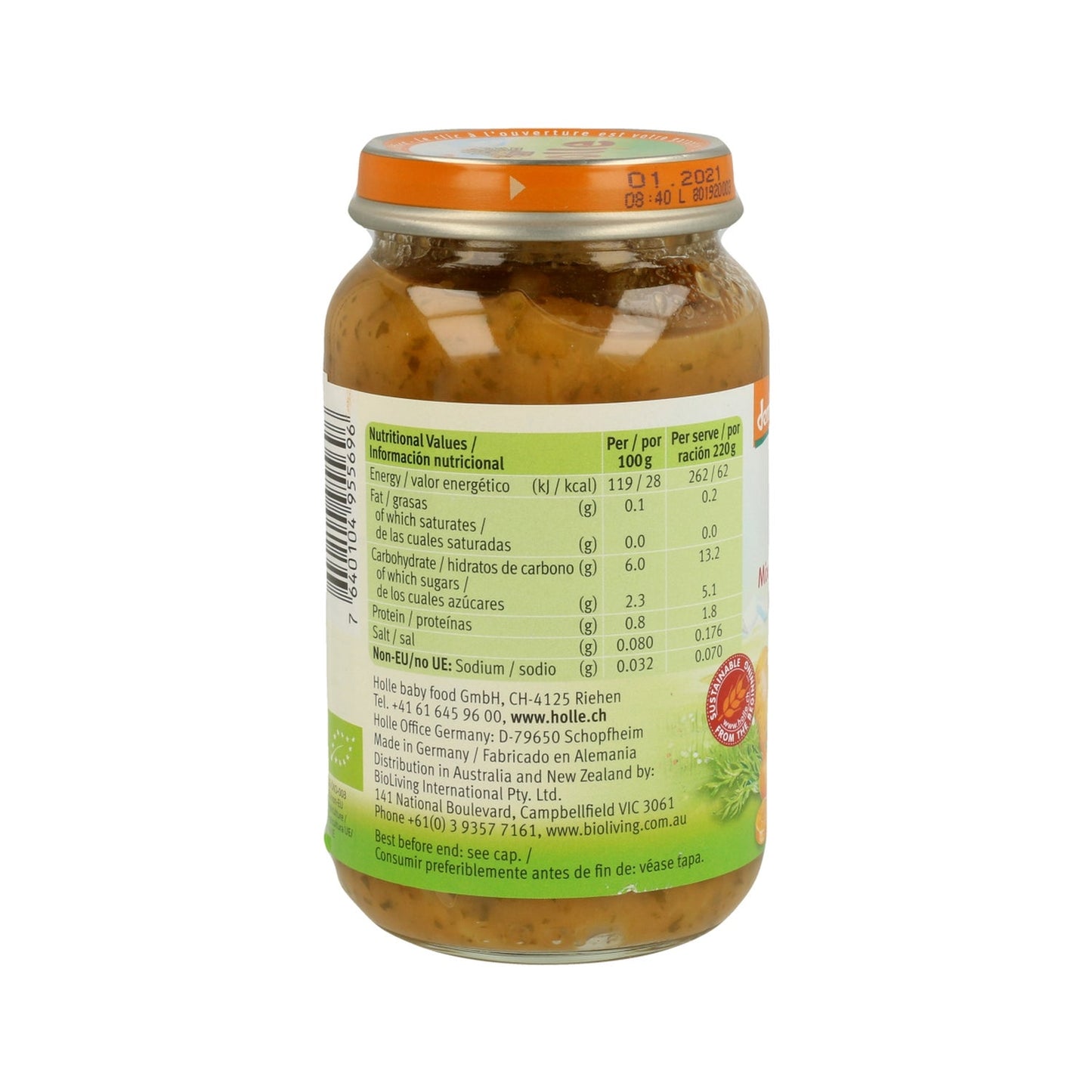 Holle Tarrito Verduras con Arroz +8M 220g