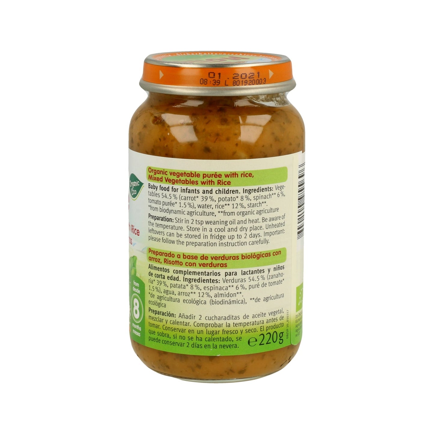 Holle Tarrito Verduras con Arroz +8M 220g