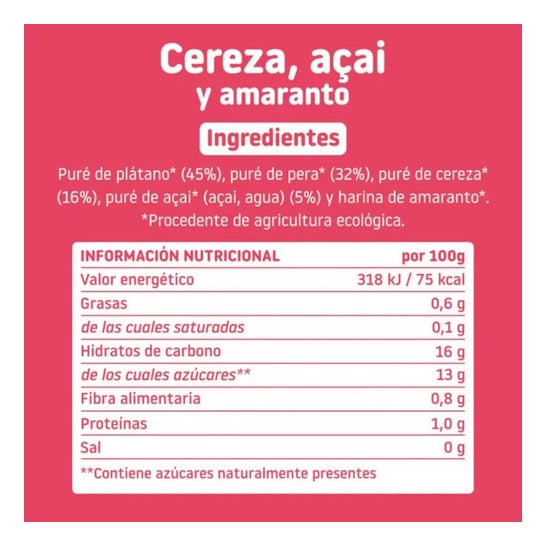 Smileat Pouch Ecológico de Cereza Açai y Amaranto 100g