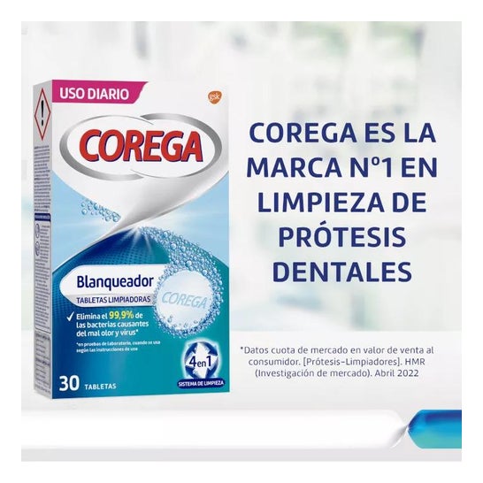 Corega Blanqueador 30 tabletas limpiadoras