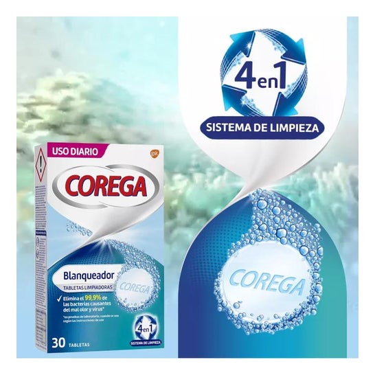 Corega Blanqueador 30 tabletas limpiadoras