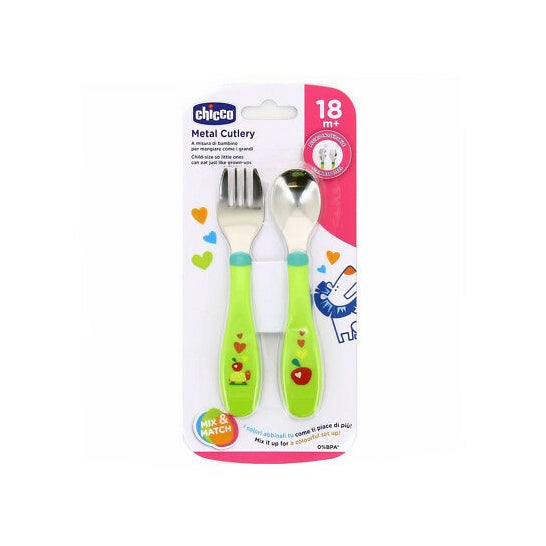 Chicco Pack Cubiertos Inox +18m Verde