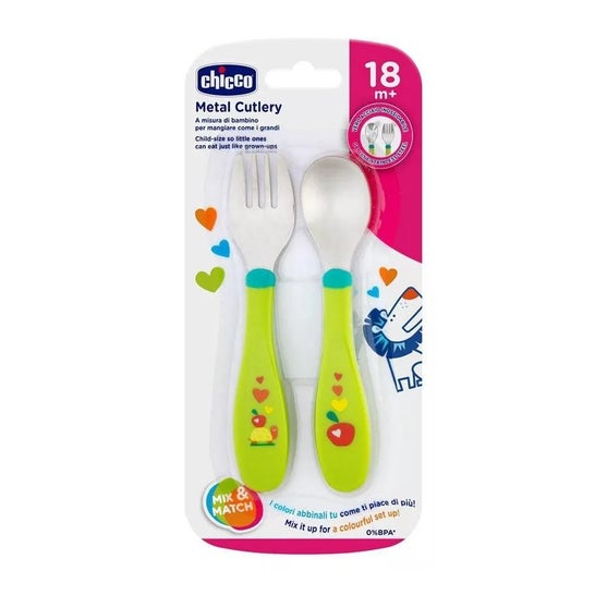 Chicco Pack Cubiertos Inox +18m Verde