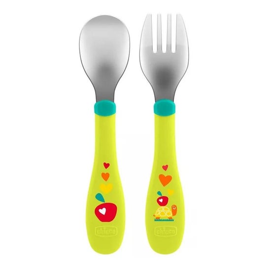 Chicco Pack Cubiertos Inox +18m Verde