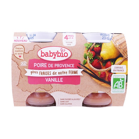 BabyBio Pera Fresa Vainilla 4M Bio 2x130g