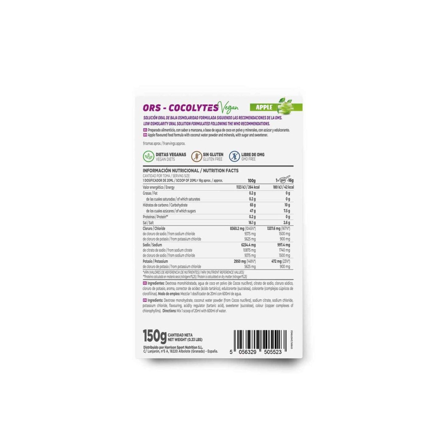 HSN ORS Cocolytes Agua de Coco + Electrolitos en Polvo Manzana 150g