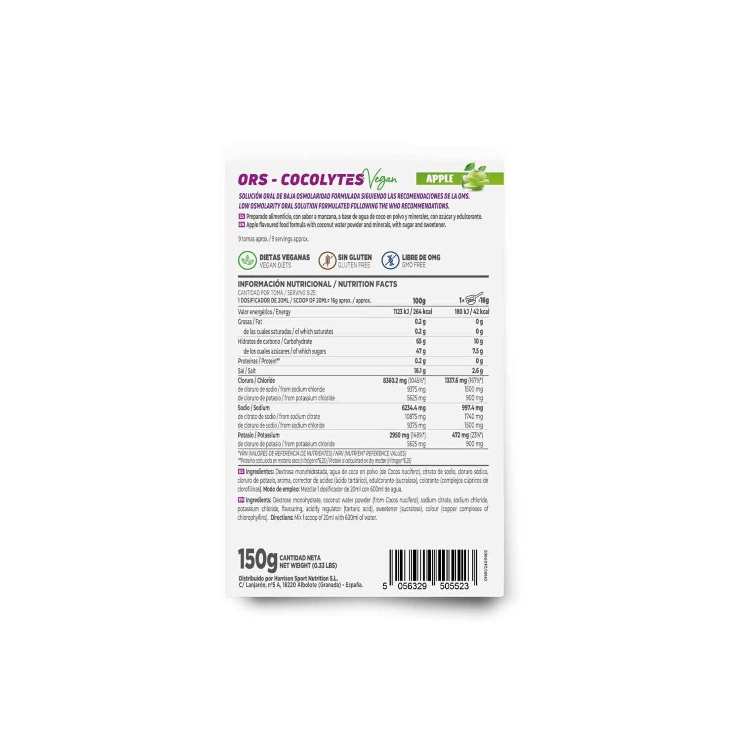 HSN ORS Cocolytes Agua de Coco + Electrolitos en Polvo Manzana 150g