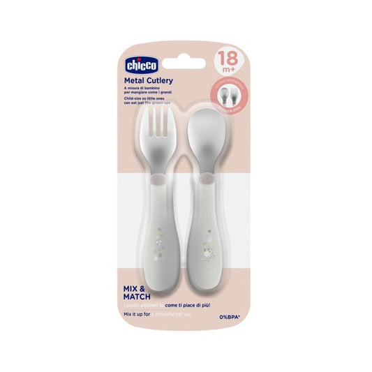 Chicco Set Duo Cubiertos Inox 18M+ Gris