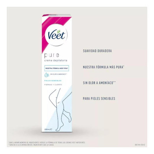 Veet Pure Crema Depilatoria Piernas y Cuerpo Piel Sensible 200ml