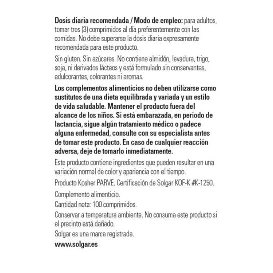 Solgar Calcio y Magnesio con Zinc 100comp