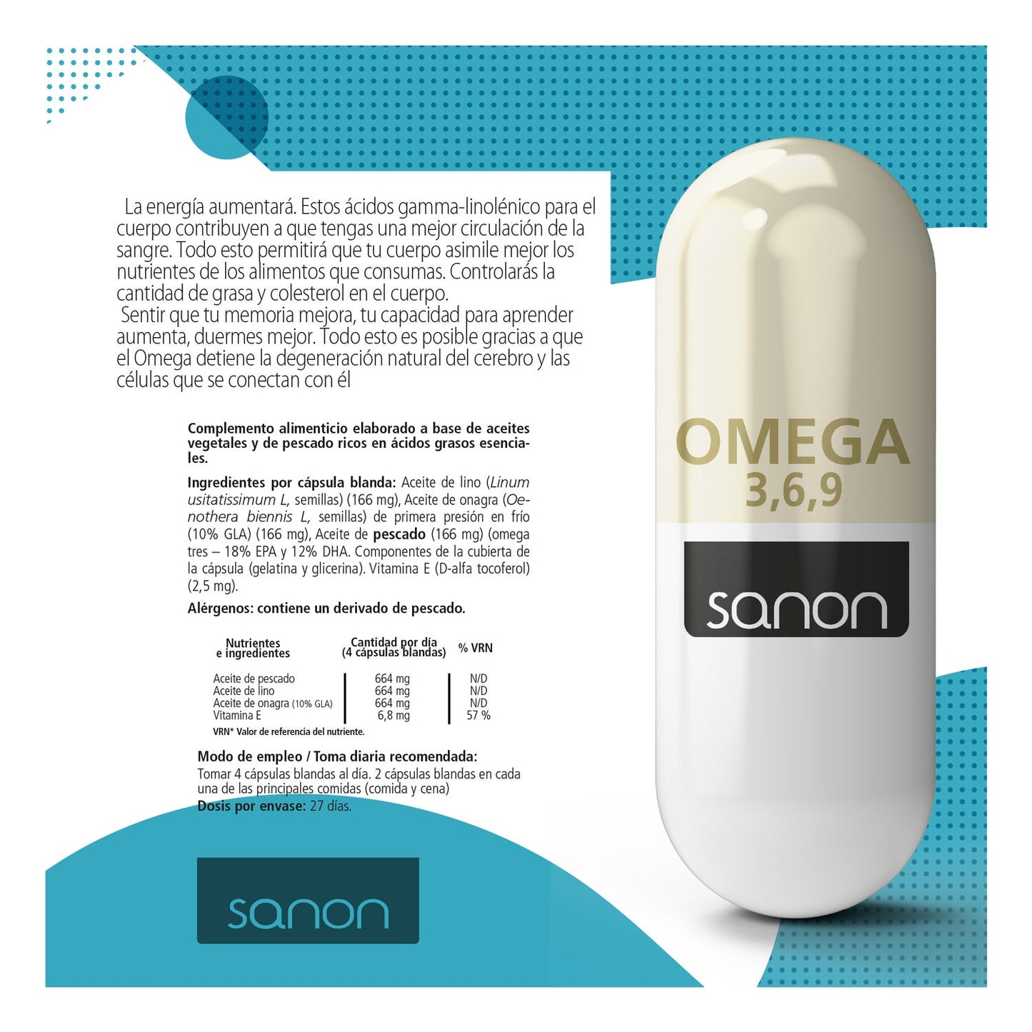 Sanon Omega 3 6 9 110 cápsulas blandas