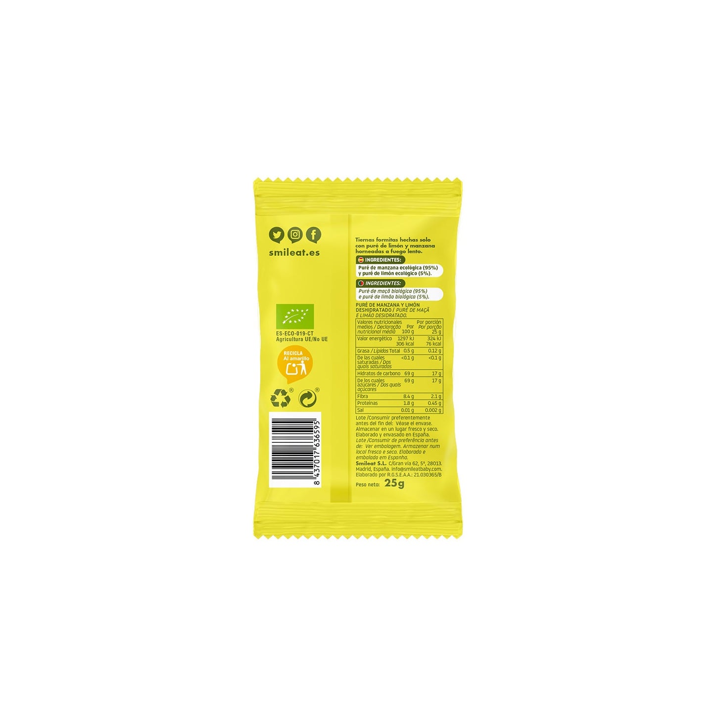 Smileat Triboo Snack Ecológico de Limón y Manzana 25g