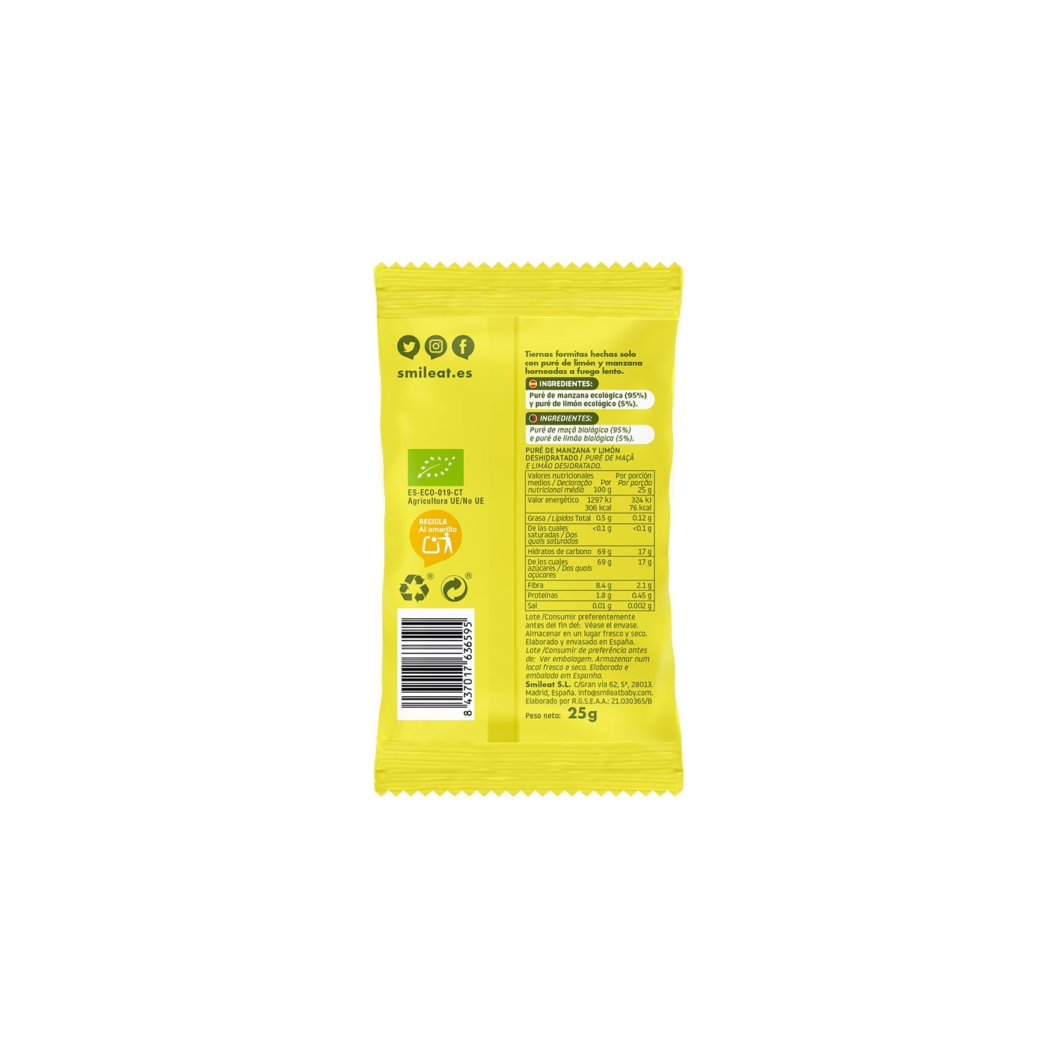 Smileat Triboo Snack Ecológico de Limón y Manzana 25g