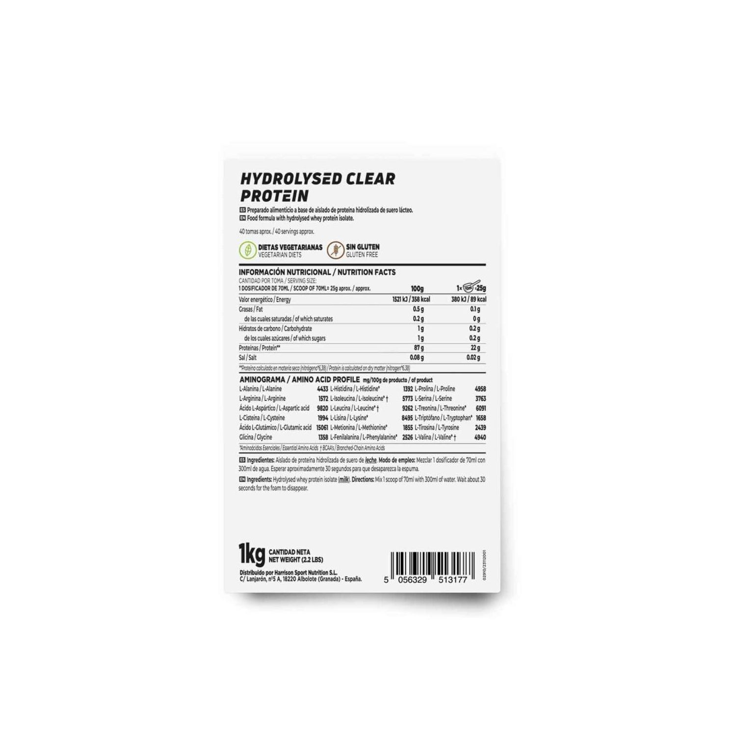 HSN Aislado de Proteína Hidrolizada Clear Whey 1kg