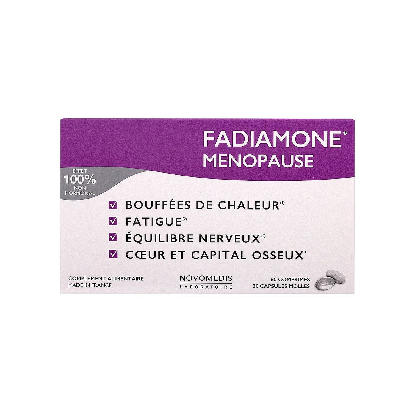 FADIAMONE Menopausia Suplemento alimenticio Caja de 60 comprimidos + 30 cápsulas blandas