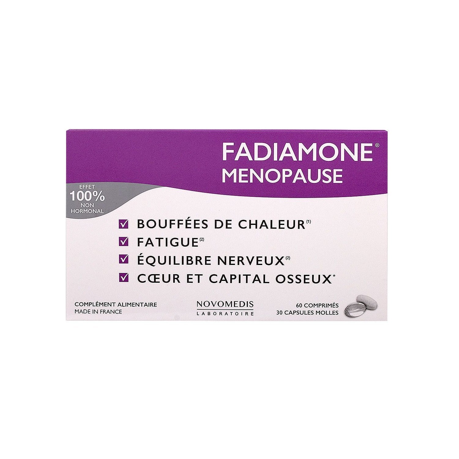 FADIAMONE Menopausia Suplemento alimenticio Caja de 60 comprimidos + 30 cápsulas blandas