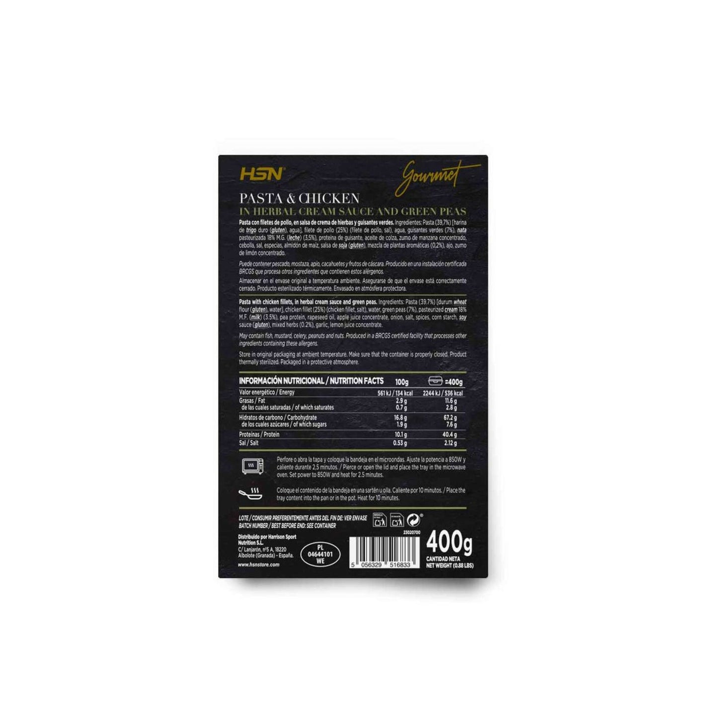 HSN Plato Preparado Estilo Gourmet Pasta con Pollo en Salsa de Crema de Hierbas y Guisantes Verdes 400 g