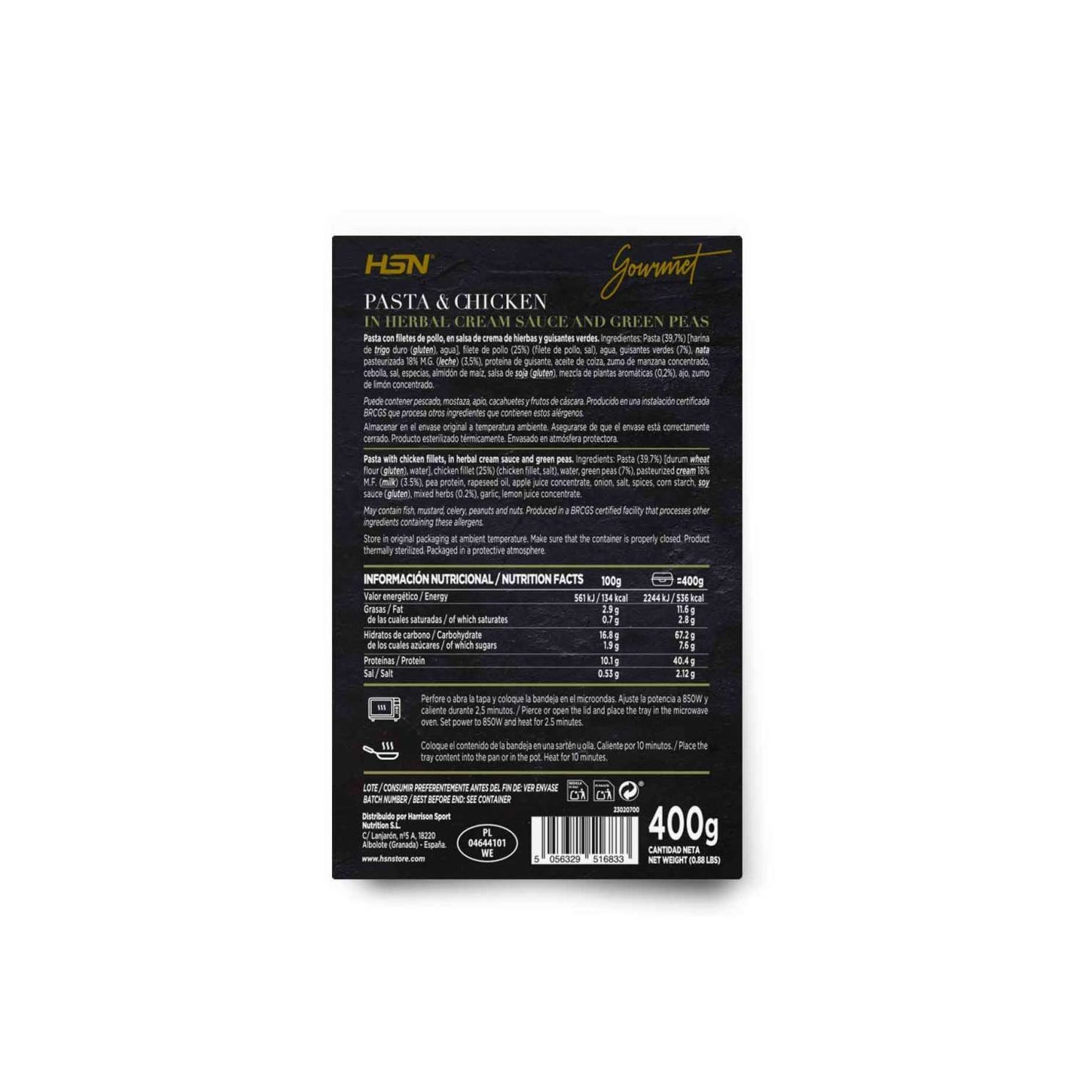 HSN Plato Preparado Estilo Gourmet Pasta con Pollo en Salsa de Crema de Hierbas y Guisantes Verdes 400 g