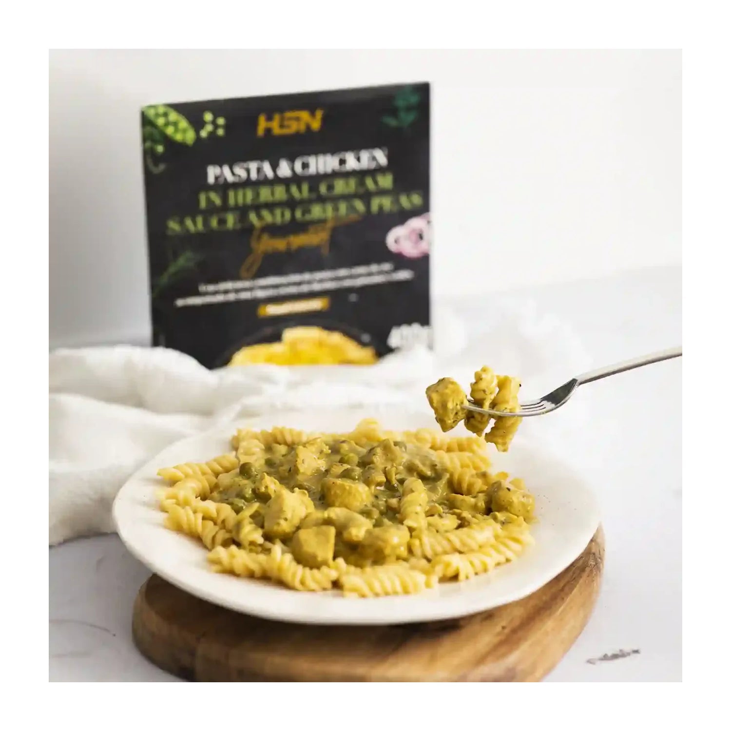 HSN Plato Preparado Estilo Gourmet Pasta con Pollo en Salsa de Crema de Hierbas y Guisantes Verdes 400 g