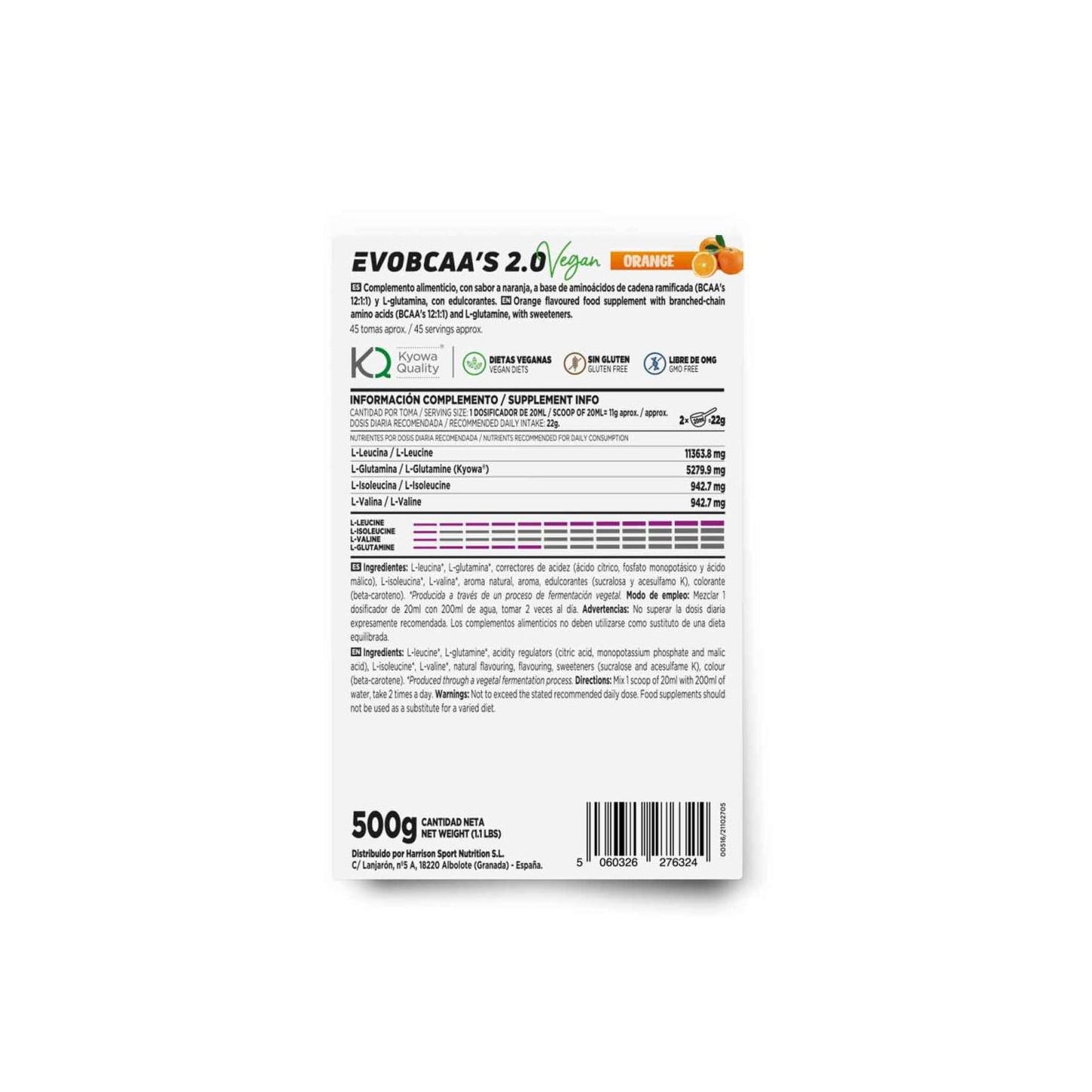 HSN EvoBCAA's 2.0 BCAA's 12:1:1 + Glutamina Naranja 500g