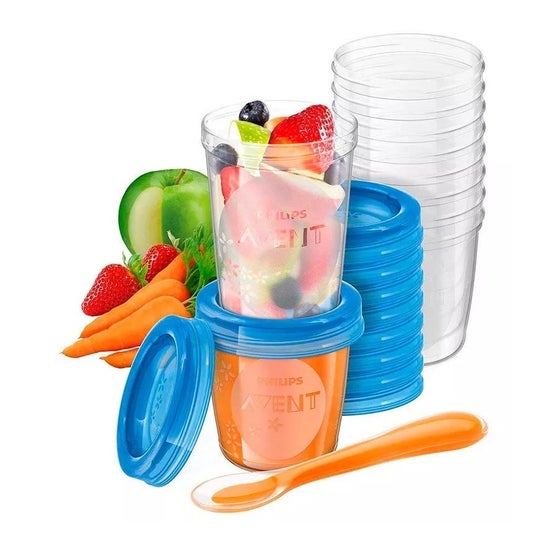Avent Recipientes leche materna 10x180ml + 10x240 + 20 tapas + cuchara 1 libro de recetas