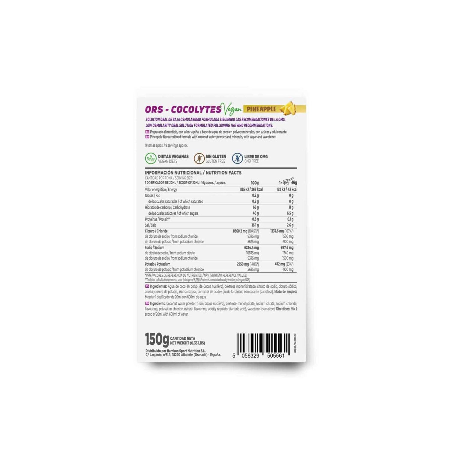 HSN ORS Cocolytes Agua de Coco + Electrolitos en Polvo Piña 150g