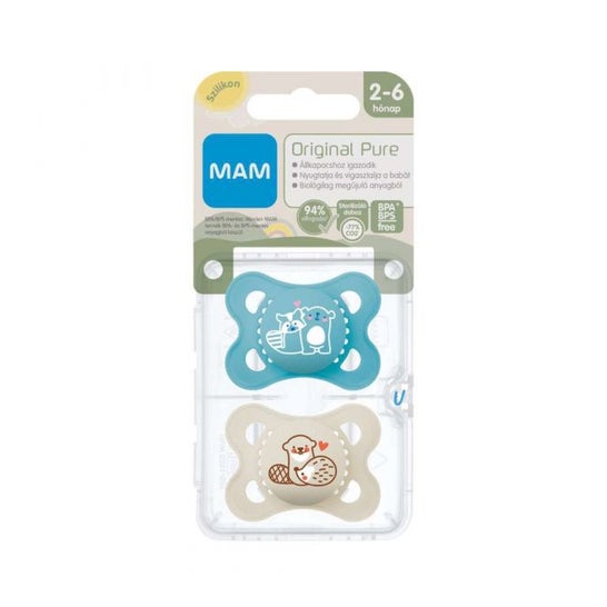 MAM Original Pure Chupete Silicona 2-6 M Azul 2 uds