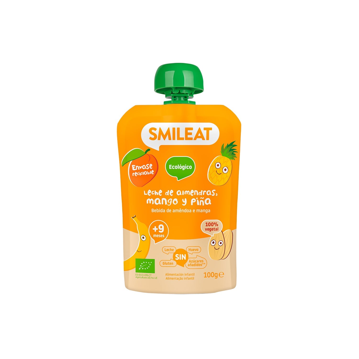 Smileat Pouch Ecológico de Leche de Almendras Mango y Piña 100g