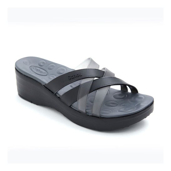 Scholl Sandalia Cindy Negro Plateado Talla 38 1 Par