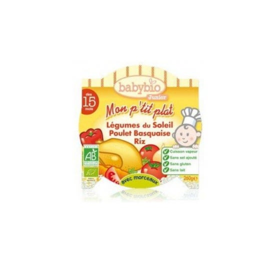 Babybio Mon P'tit Plat Bio Lgumes du Soleil Pollo Arroz Basquaise en 15 meses 260g