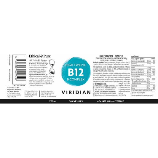 Viridian High Twelve B-complex B12 30cáps