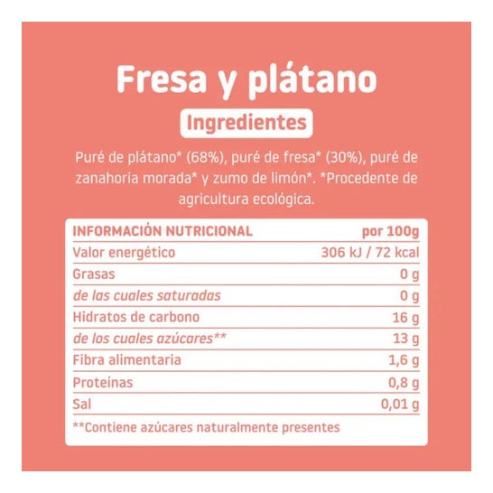 Smileat Pouch Ecológico de Fresa y Plátano 100g