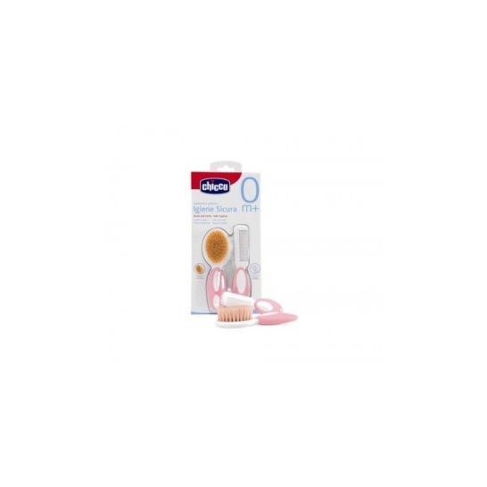 Chicco Pack Cepillo y Peine de Pelo Natural Rosa 0m+