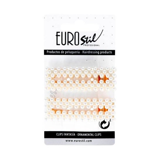 Eurostil Clips Dorados Dobles Perlas 2 uds