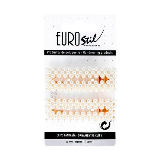 Eurostil Clips Dorados Dobles Perlas 2 uds