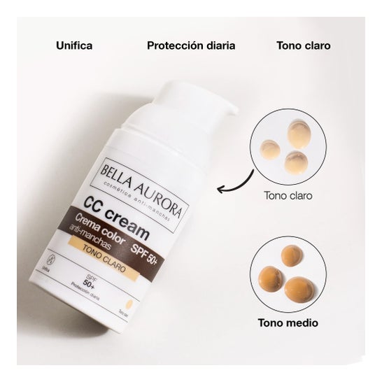 Bella Aurora CC Cream Crema Color Anti-Manchas SPF50+ Tono Claro 30ml