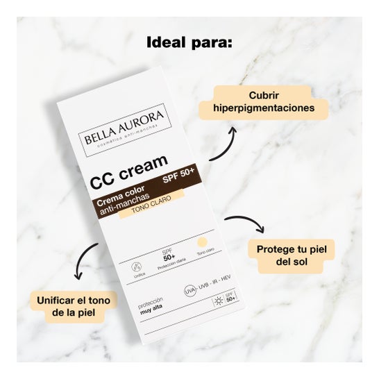 Bella Aurora CC Cream Crema Color Anti-Manchas SPF50+ Tono Claro 30ml